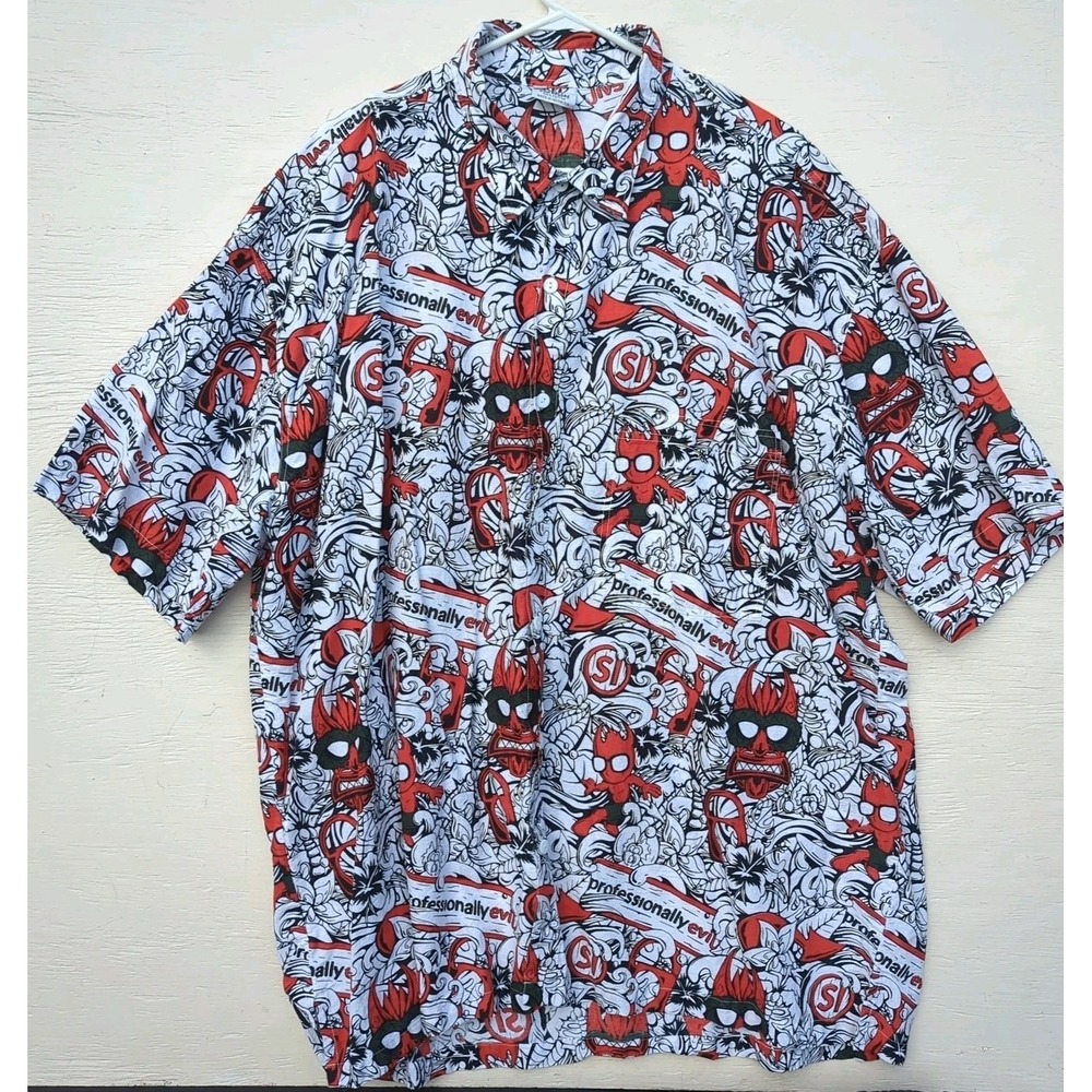 Rum Reggae Hawaiian Shirt Mens 2XL‎ Red White professionally Evil Tiki Button Up